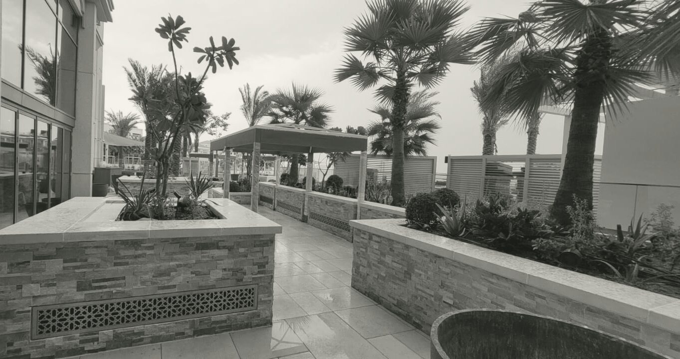The cooled all-day dining terrace at the Four Seasons, The Pearl, Doha