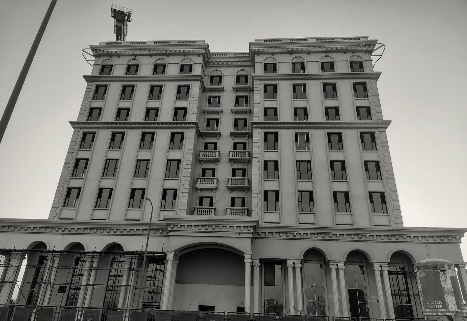 The Hilton Garden Inn, Al Hofuf, its front colonnade in scaffold