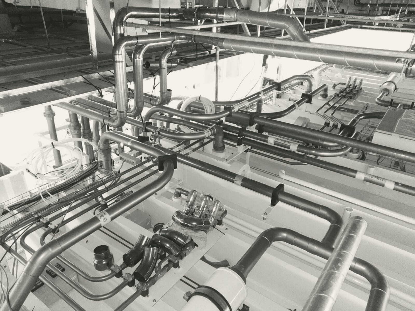 Copper pipework above the chamber ceiling
