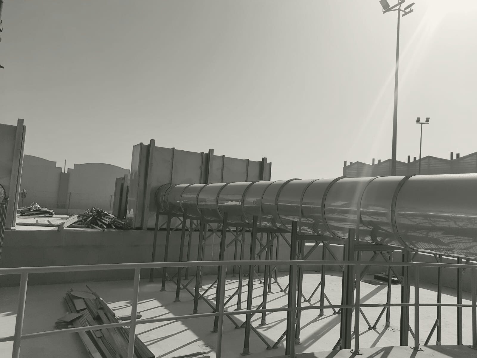 Exhaust ductwork running across the pumping station roof