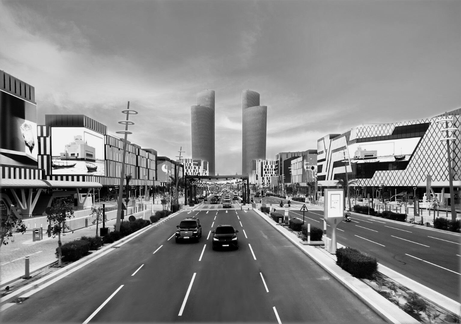 Lusail's Commercial Boulevard, its retail frontages either side
