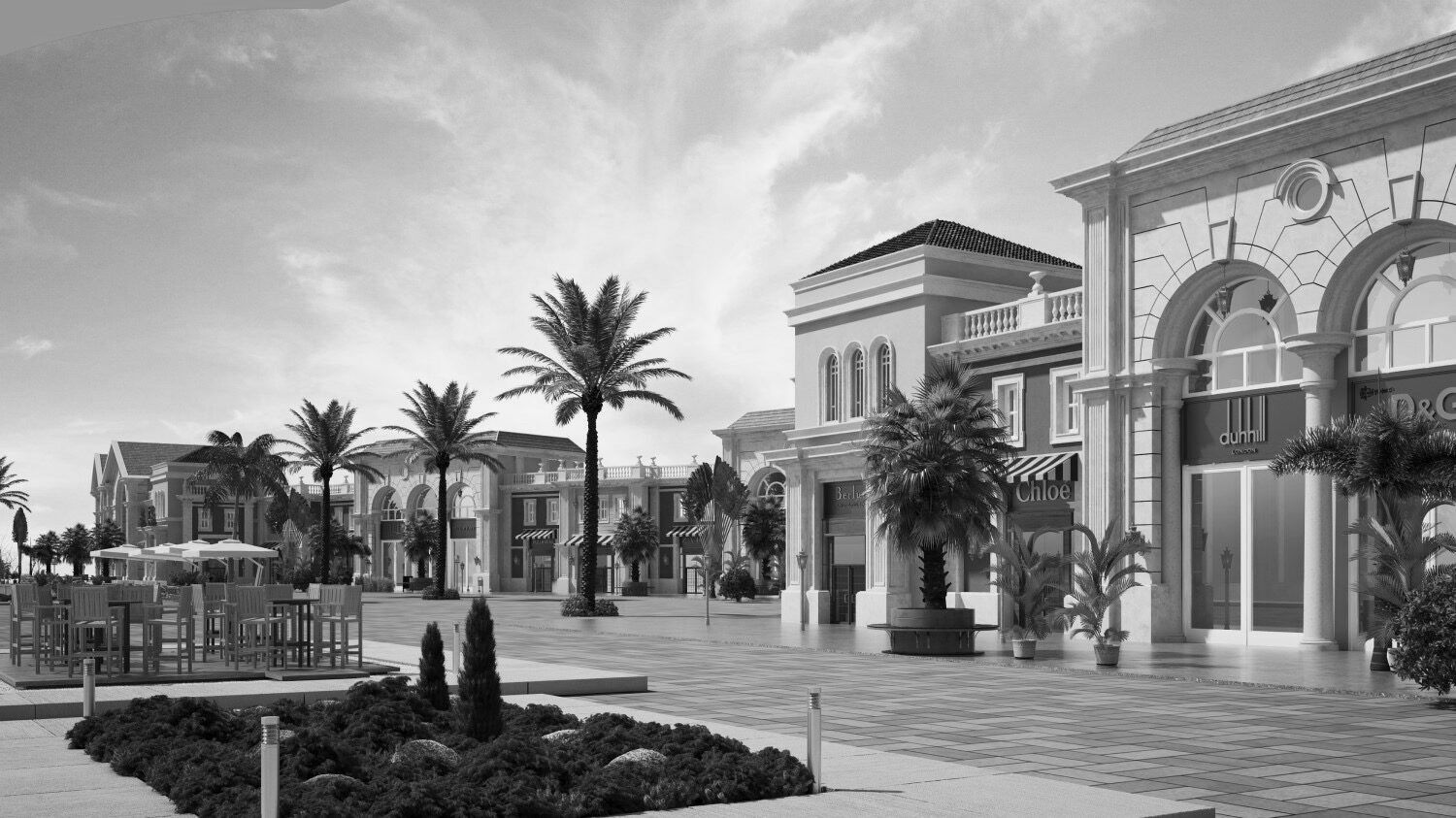The courtyard of 04 Mall, The Pearl, cooled from the floor